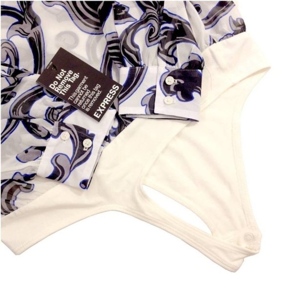 EXPRESS Tie Neck Sheer Blouse Bodysuit Deep V Neck - Picture 7 of 7